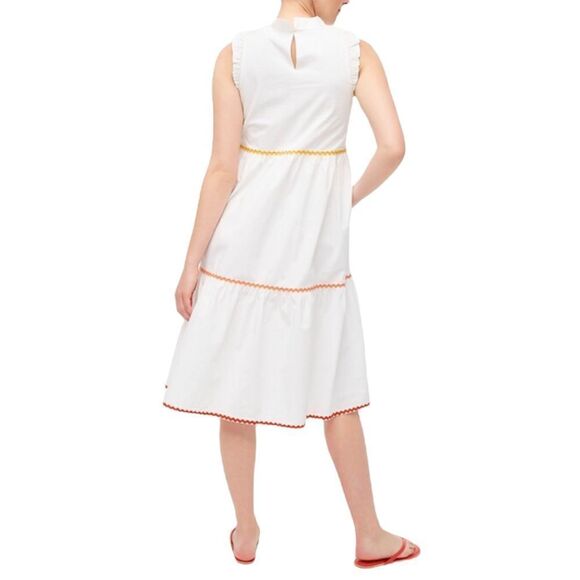 J. Crew White Sleeveless Tiered Midi Ruffle Dress With Rickrack Trim New Size 2 - Picture 2 of 2